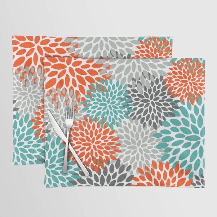 Floral Pattern, Abstract, Orange, Teal and Gray Placemat
