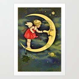 “I Love the Moon and the Moon Loves Me” Vintage Moon  Art Print