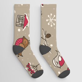 Christmas Pattern Drawing Retro Bird Candy Socks