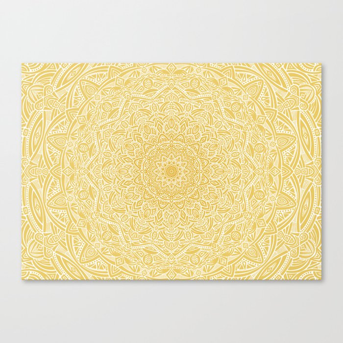 Most Detailed Mandala! Yellow Golden Color Intricate Detail Ethnic Mandalas Zentangle Maze Pattern Canvas Print