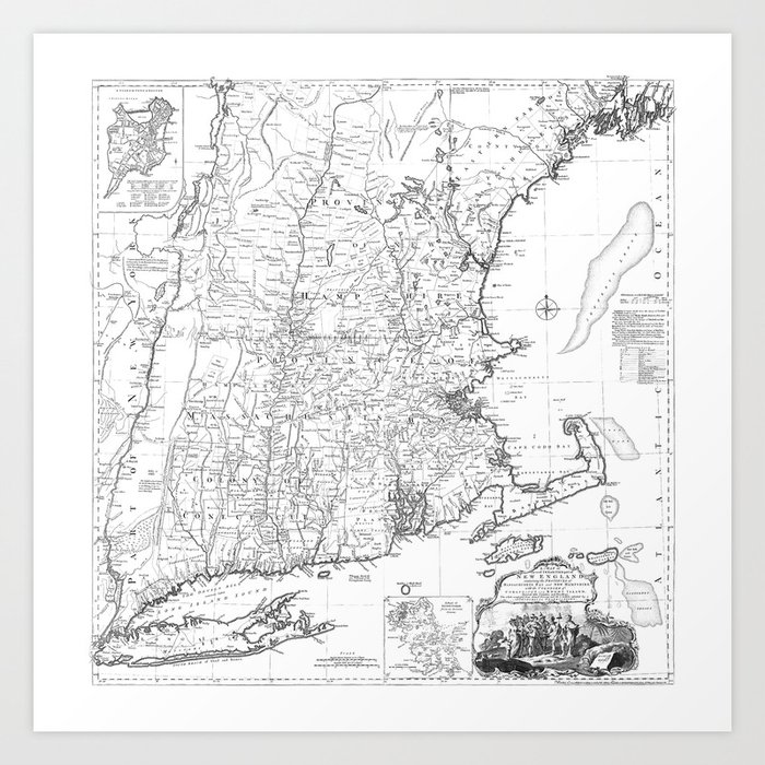 Vintage New England Map Art Print
