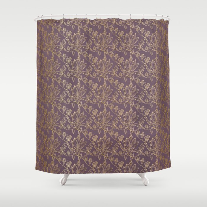 Royal Magnolia Seamless Pattern Purple Shower Curtain