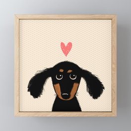 Dachshund Love | Cute Longhaired Black and Tan Wiener Dog Framed Mini Art Print