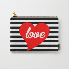 Red Heart, Love, Typography, Black Stripes, Carry-All Pouch