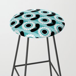 Turquoise Mid Century Modern Flowers // MCM Floral // Sky Blue, Black and White Bar Stool