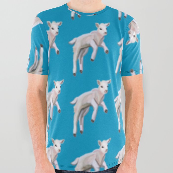 Cute Galloping Baby Spring Lamb All Over Graphic Tee