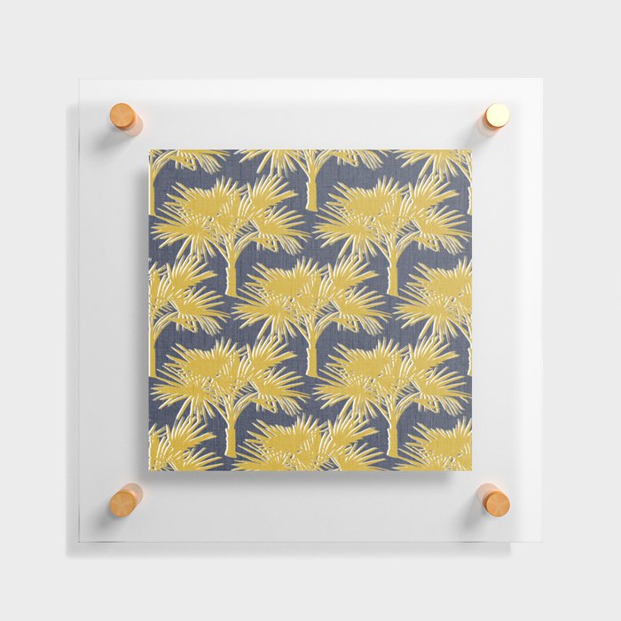 70’s Palm Trees Silhouette Gold on Navy Floating Acrylic Print