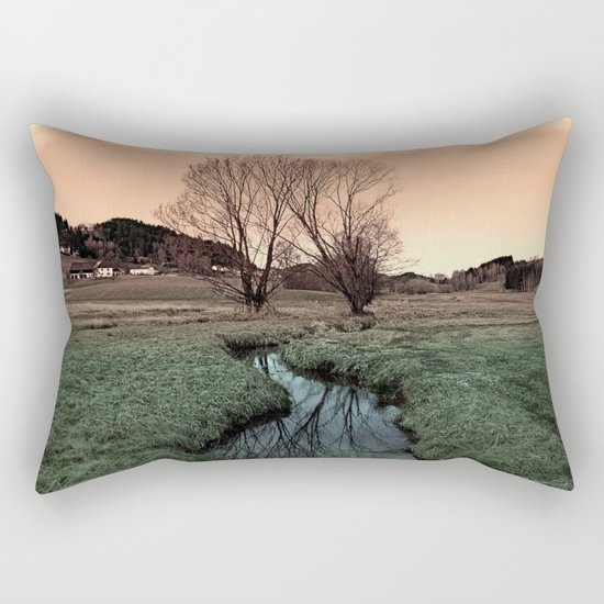 A stream, dry grass, reflections and trees II | waterscape photography Rectangular Pillow