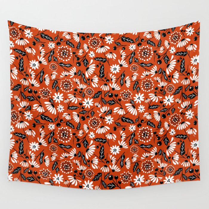 Red Orange Daisy Wall Tapestry