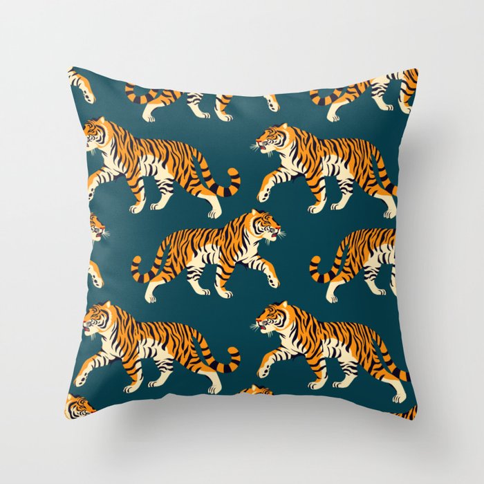 Wildlife Tiger Pattern - Rich Black Throw Pillow