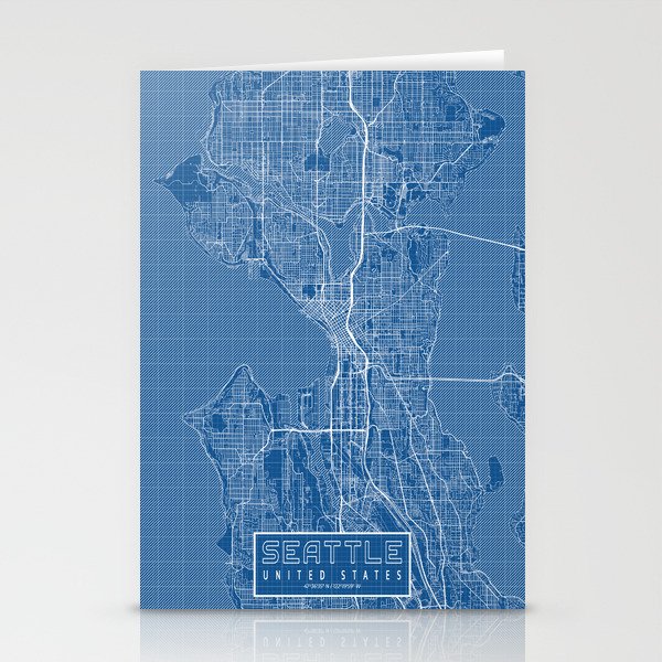 Seattle City Map of Washington State, USA - Blueprint Stationery Cards