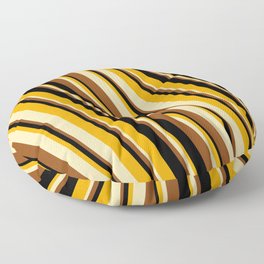 [ Thumbnail: Orange, Tan, Brown, and Black Colored Striped Pattern Floor Pillow ]