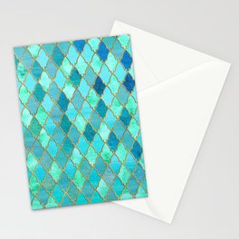 Aqua Teal Mint and Gold Oriental Moroccan Tile pattern Stationery Card