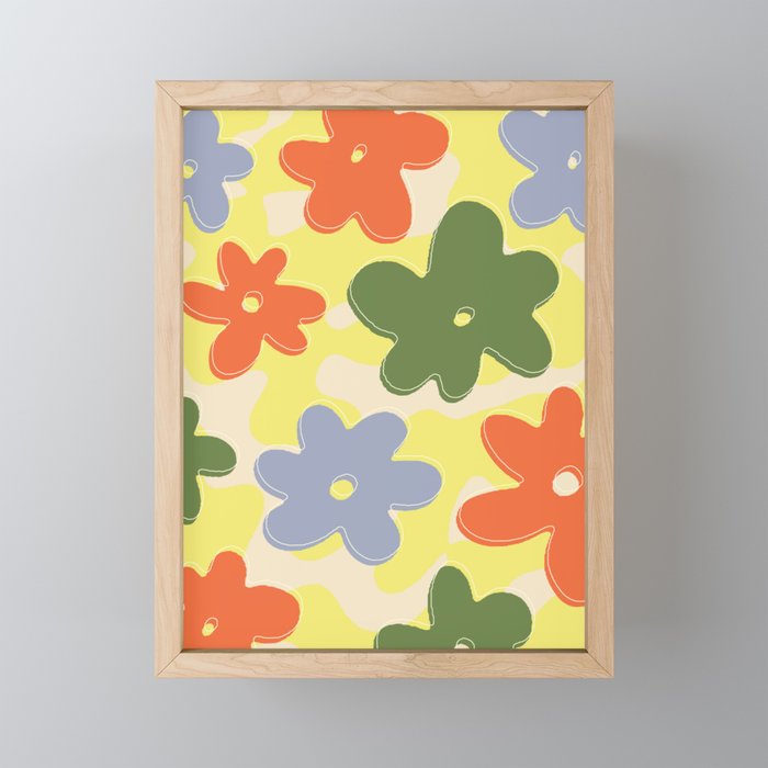 Field Of Flowers (Retro Colors) Framed Mini Art Print