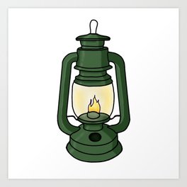 Green Camping Lantern Art Print