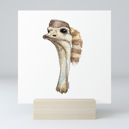 Ostrich in a Coonskin Hat Mini Art Print