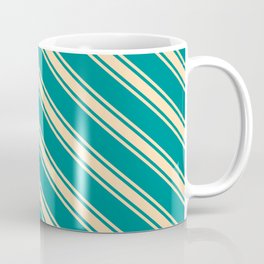 [ Thumbnail: Dark Cyan and Tan Colored Striped Pattern Coffee Mug ]