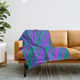 [ Thumbnail: Purple & Teal Colored Stripes Pattern Throw Blanket ]
