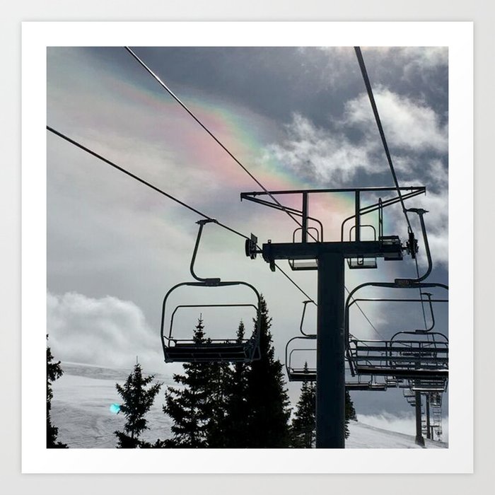 4 Seat Chair Lift Rainbow Sky The Mountain Sun Rays Spring Skiing Colorado Winter Snow Sports Art Print By Nononsense