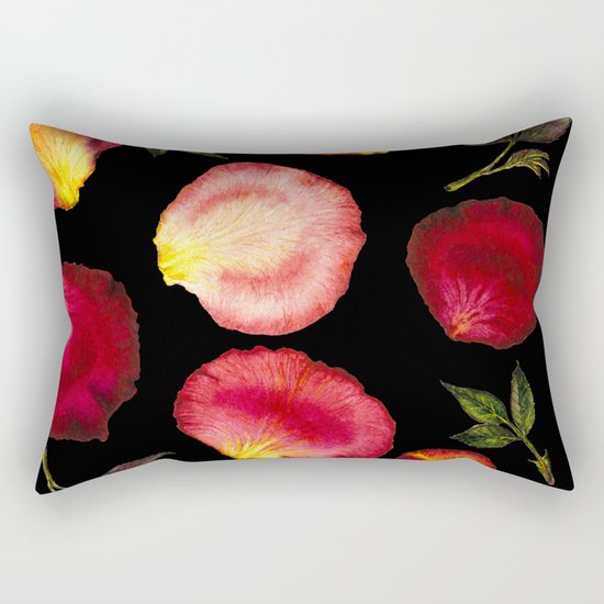 Rose Petal Pattern on Black 01 Rectangular Pillow