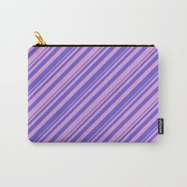 [ Thumbnail: Plum & Slate Blue Colored Lined Pattern Carry-All Pouch ]