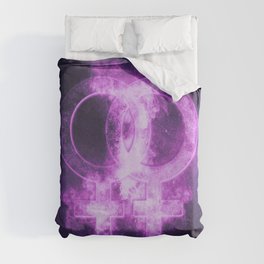 Female homosexuality symbol. Lesbian glyph. Doubled female sign. Abstract night sky background Duvet Cover