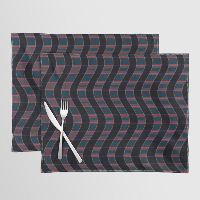 Wavy Pink And Black Line Art Pattern Placemat