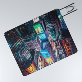 Times Square New York City Neon Lights Nighttime Landscape Painting by Jeanpaul Ferro Picnic Blanket