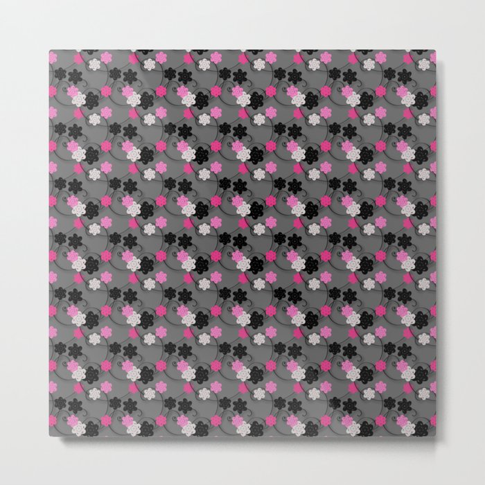 Spring Silver 3D Pink Damask Floral Collection Metal Print