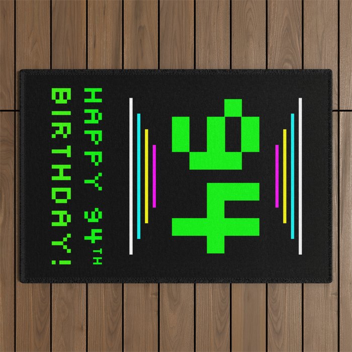 94th Birthday - Nerdy Geeky Pixelated 8-Bit Computing Graphics Inspired Look Outdoor Rug
