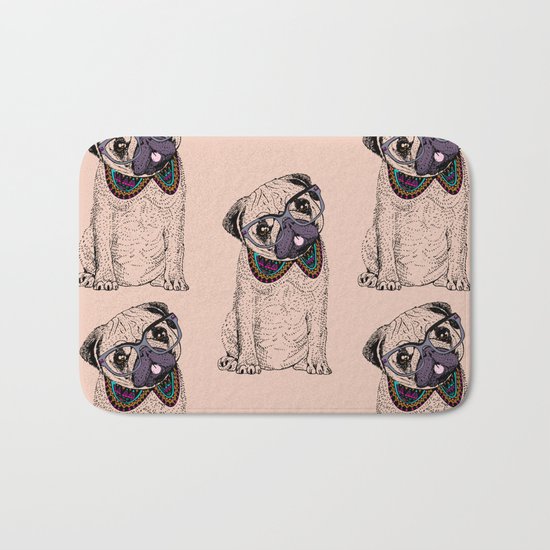 Hipster Pug Bath Mat