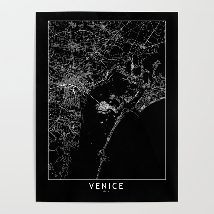 Venice Black Map Poster