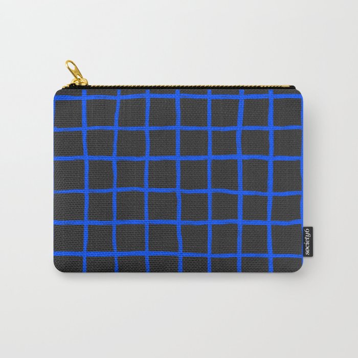 Cobalt Blue Grid over Charcoal Black Carry-All Pouch