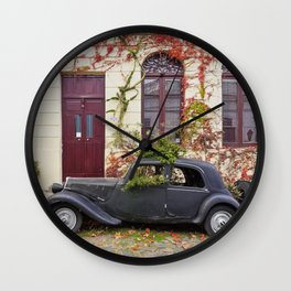 Uruguay, Colonia del Sacramento, Vintage car on the cobblestone lane of the historic quarter. Wall Clock