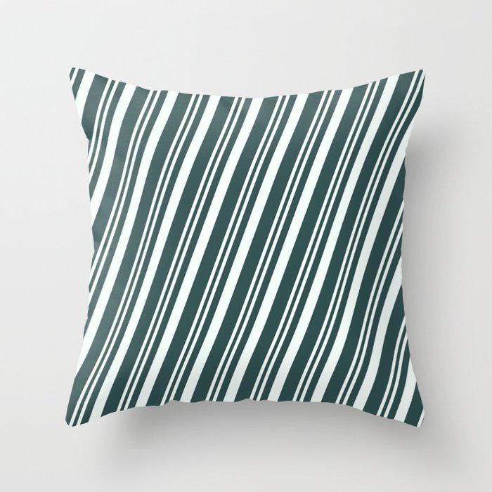 Mint Cream & Dark Slate Gray Colored Pattern of Stripes Throw Pillow