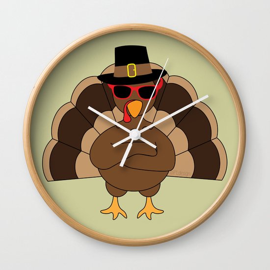 Cool Turkey with sunglasses Happy Thanksgiving Wall Clock