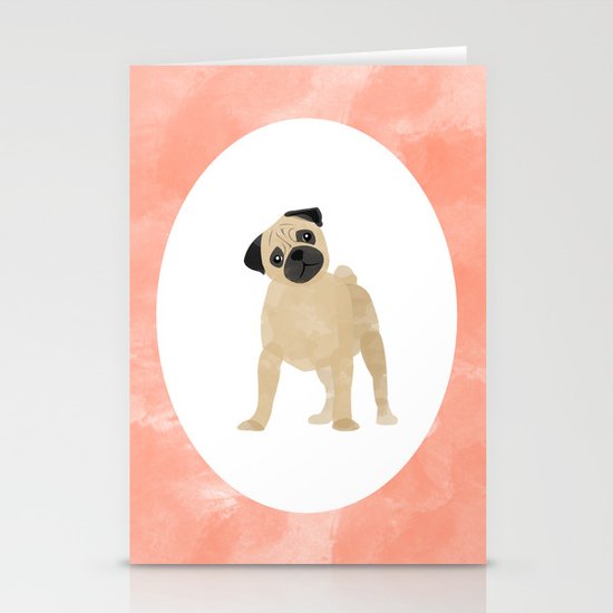 Pug Puppy Digital Watercolor Stationery Cards