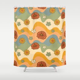 Retro groovy floral pattern Shower Curtain
