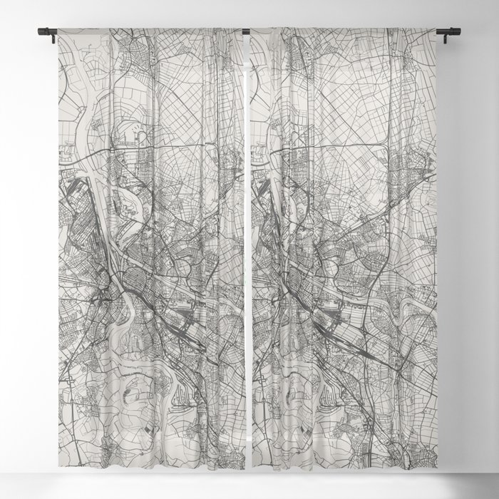 Mannheim, Germany - Black and White City Map Sheer Curtain