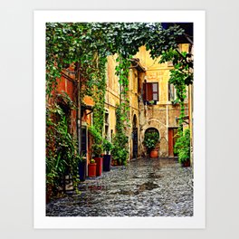 Vintage street in Rome, after Rain Art Print