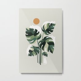 Cat and Plant 11 Metal Print | Hope, Drawing, Houseplant, Plantlover, Meow, Spring, Garden, Monstera, Catlover, Soothing 