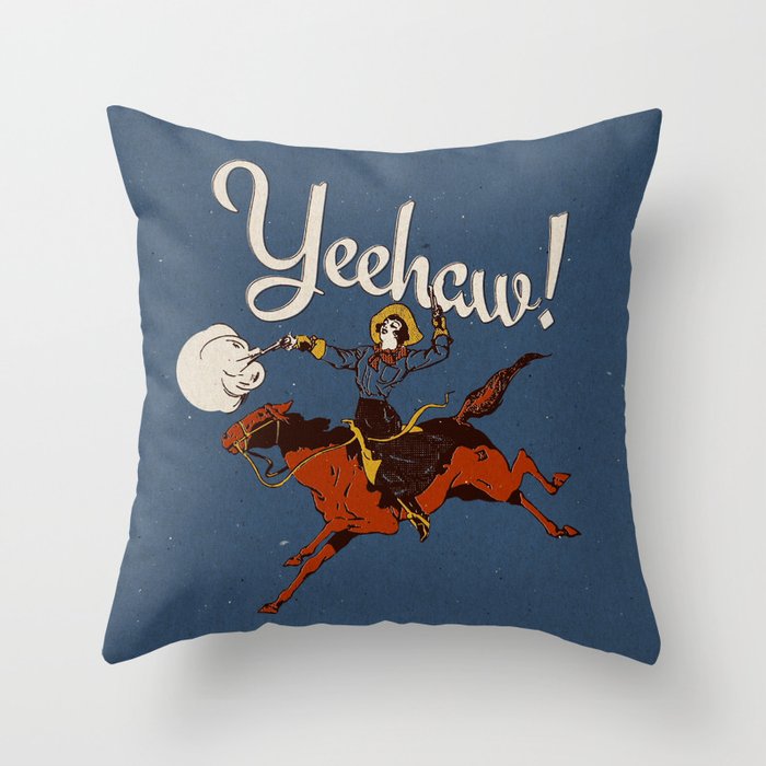 Yeehaw! Blue Throw Pillow