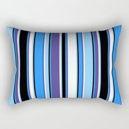 [ Thumbnail: Vibrant Light Sky Blue, Mint Cream, Dark Slate Blue, Blue & Black Colored Lines Pattern Rectangular Pillow ]