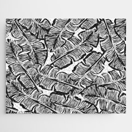 Black and White Garden Leaves Jigsaw Puzzle