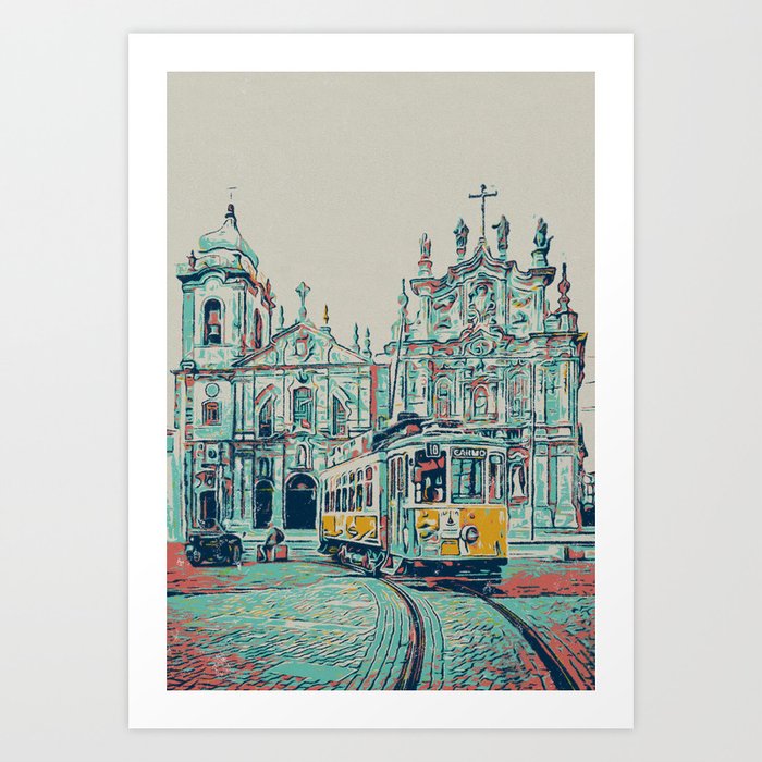 Porto Panorama: Tranquil Tramway Illustration Art Print