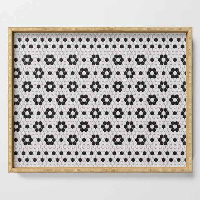 Black & White Hexagon Floral Tile Serving Tray