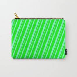 [ Thumbnail: Lime & Aquamarine Colored Striped Pattern Carry-All Pouch ]