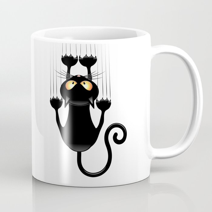 Black Cat Cartoon Scratching Wall Kaffeebecher | Animals, Illustration, Humor, Graphic-design