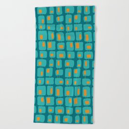 Funky Squares Retro Pattern Teal and Orange Beach Towel