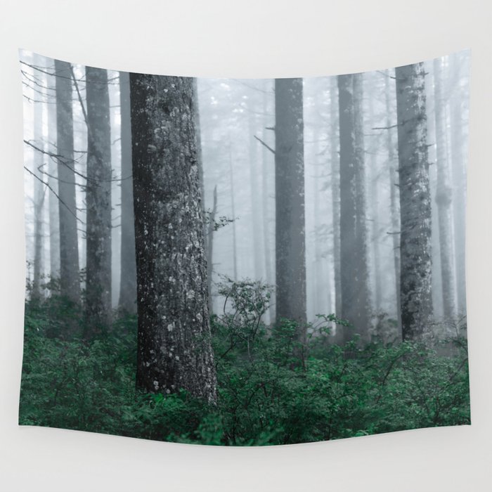 Foggy Forest Adventure Wall Tapestry